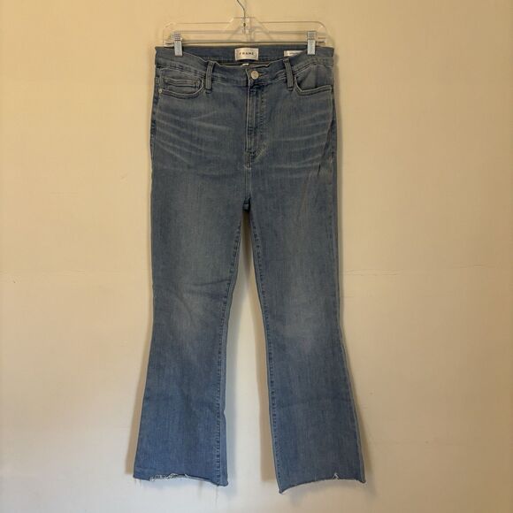 Frame Denim‎ Le Easy Flare Jeans Size 31 Light Wash Raw Hem Western Cowgirl - Picture 1 of 9